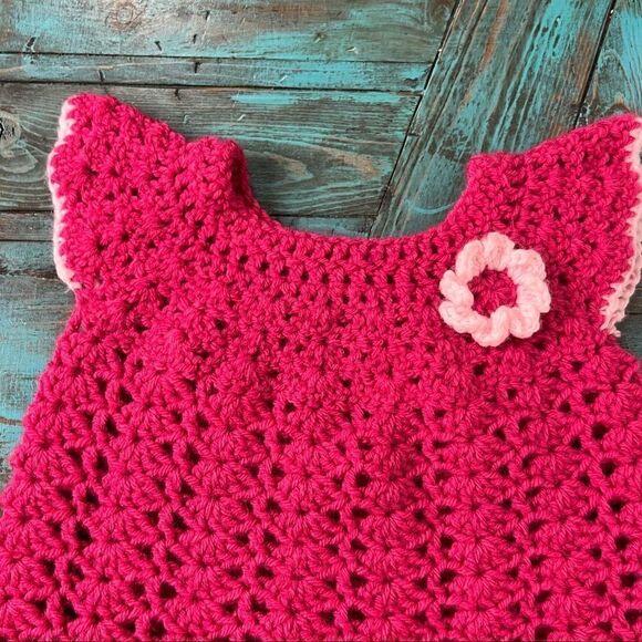 Handmade Pink Crocheted Baby Dress - Picture 3 of 8